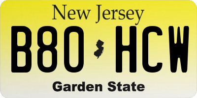 NJ license plate B80HCW