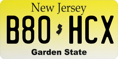 NJ license plate B80HCX
