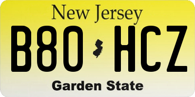 NJ license plate B80HCZ