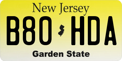 NJ license plate B80HDA