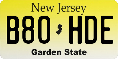 NJ license plate B80HDE
