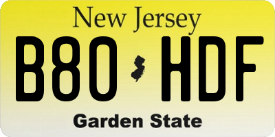 NJ license plate B80HDF
