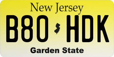 NJ license plate B80HDK