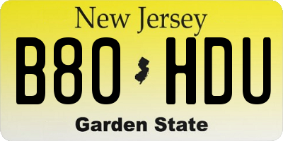 NJ license plate B80HDU