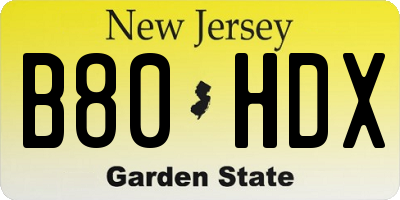 NJ license plate B80HDX