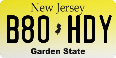 NJ license plate B80HDY