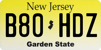 NJ license plate B80HDZ