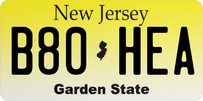 NJ license plate B80HEA