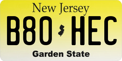 NJ license plate B80HEC