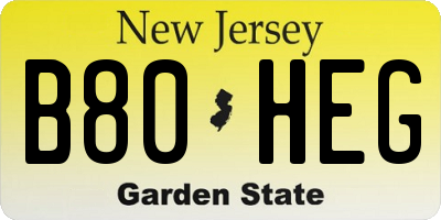 NJ license plate B80HEG