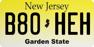 NJ license plate B80HEH