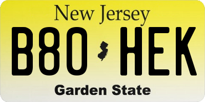 NJ license plate B80HEK