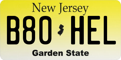 NJ license plate B80HEL