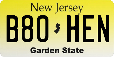 NJ license plate B80HEN