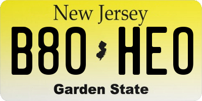 NJ license plate B80HEO