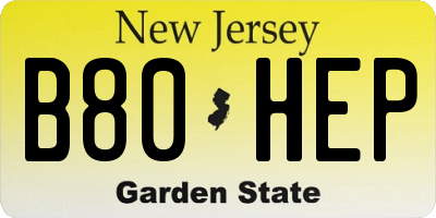 NJ license plate B80HEP