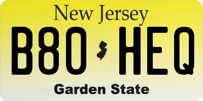 NJ license plate B80HEQ