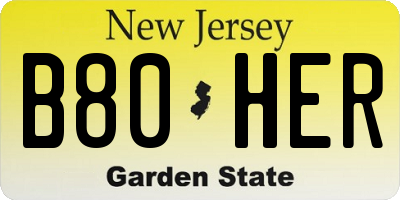 NJ license plate B80HER