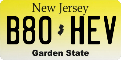 NJ license plate B80HEV