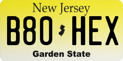 NJ license plate B80HEX