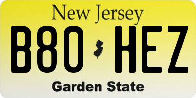 NJ license plate B80HEZ