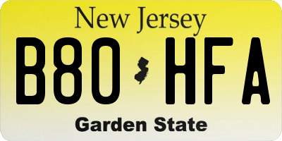 NJ license plate B80HFA