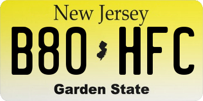 NJ license plate B80HFC