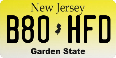 NJ license plate B80HFD