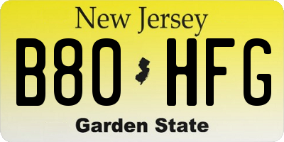 NJ license plate B80HFG