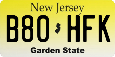 NJ license plate B80HFK