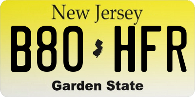 NJ license plate B80HFR
