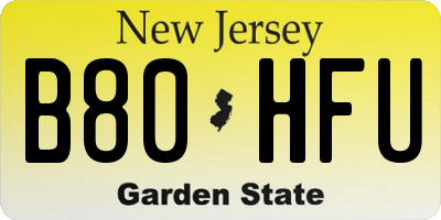NJ license plate B80HFU