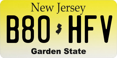 NJ license plate B80HFV
