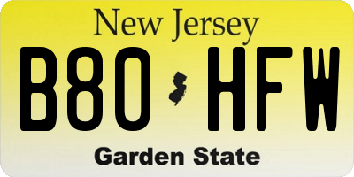 NJ license plate B80HFW