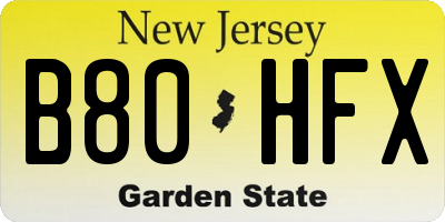 NJ license plate B80HFX