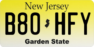 NJ license plate B80HFY