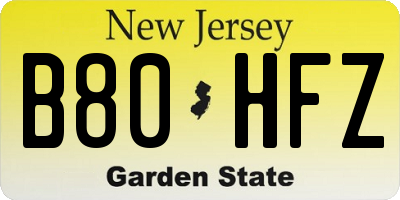 NJ license plate B80HFZ