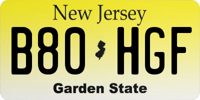NJ license plate B80HGF