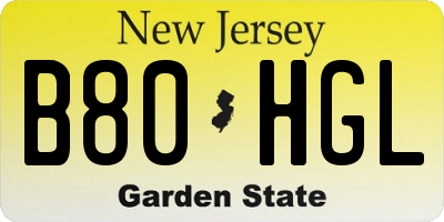 NJ license plate B80HGL