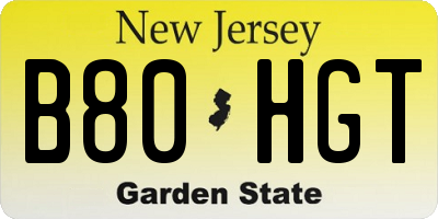 NJ license plate B80HGT