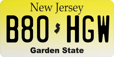 NJ license plate B80HGW