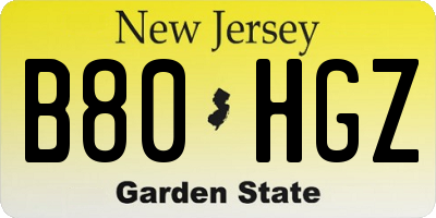 NJ license plate B80HGZ
