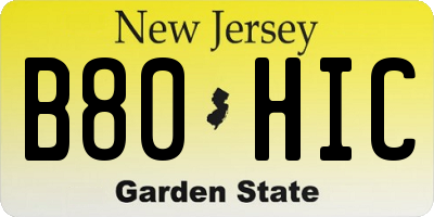 NJ license plate B80HIC