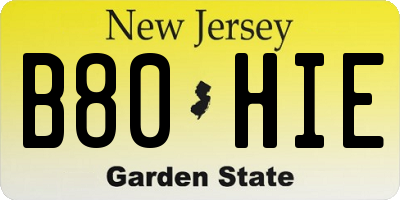 NJ license plate B80HIE