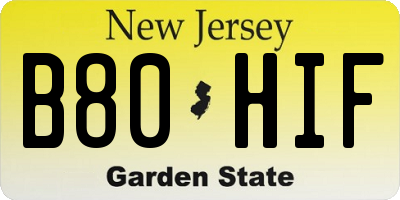 NJ license plate B80HIF