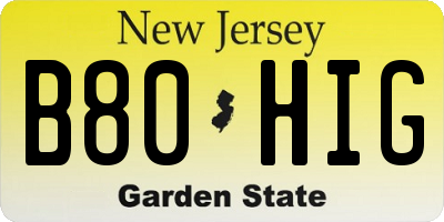NJ license plate B80HIG