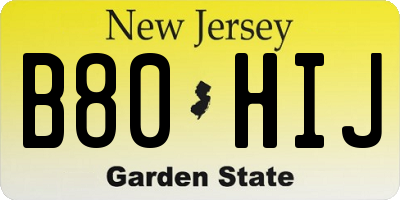 NJ license plate B80HIJ