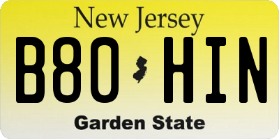 NJ license plate B80HIN