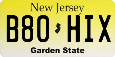 NJ license plate B80HIX
