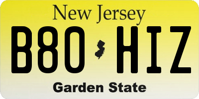 NJ license plate B80HIZ
